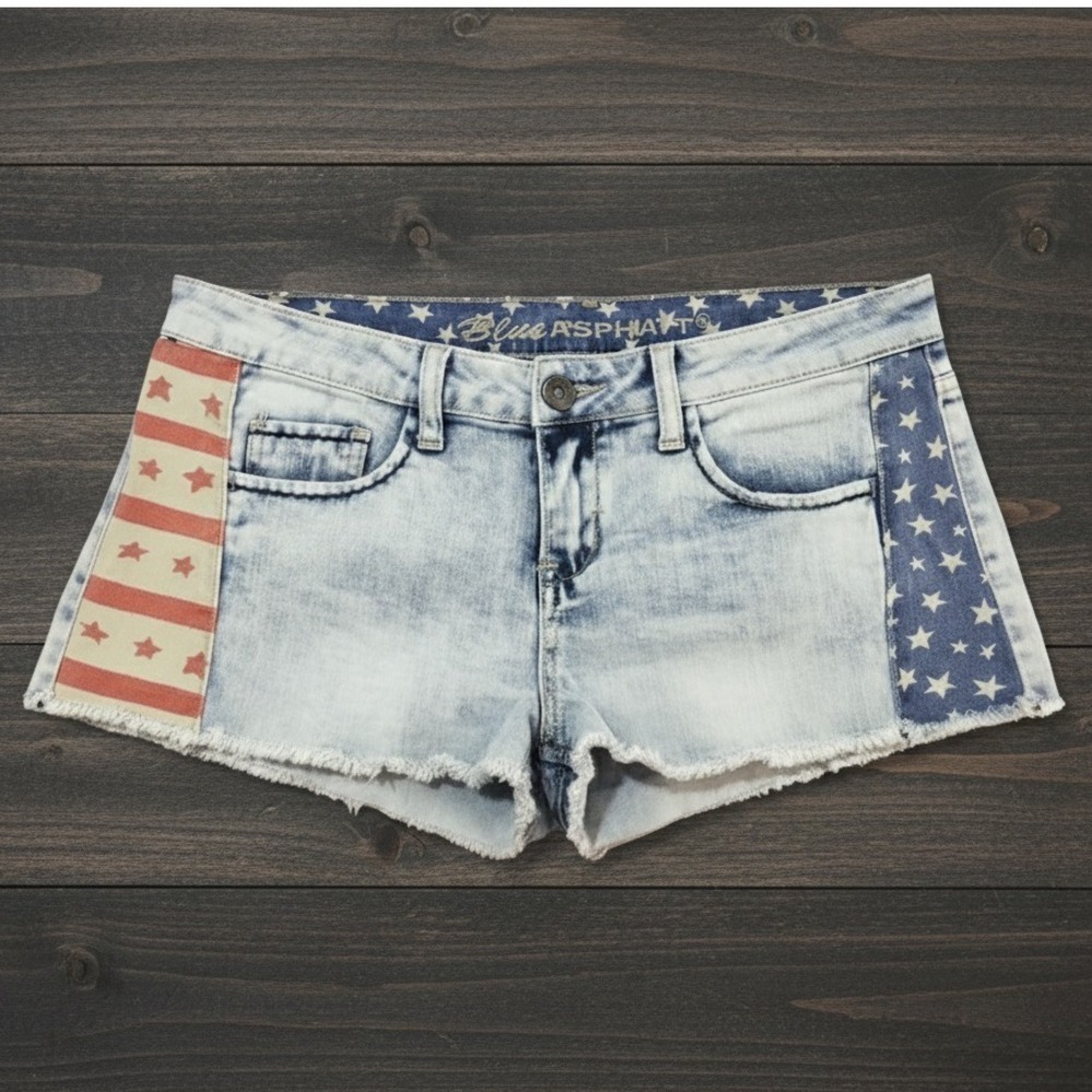 Blue Asphalt Patriotic Jean Shorts